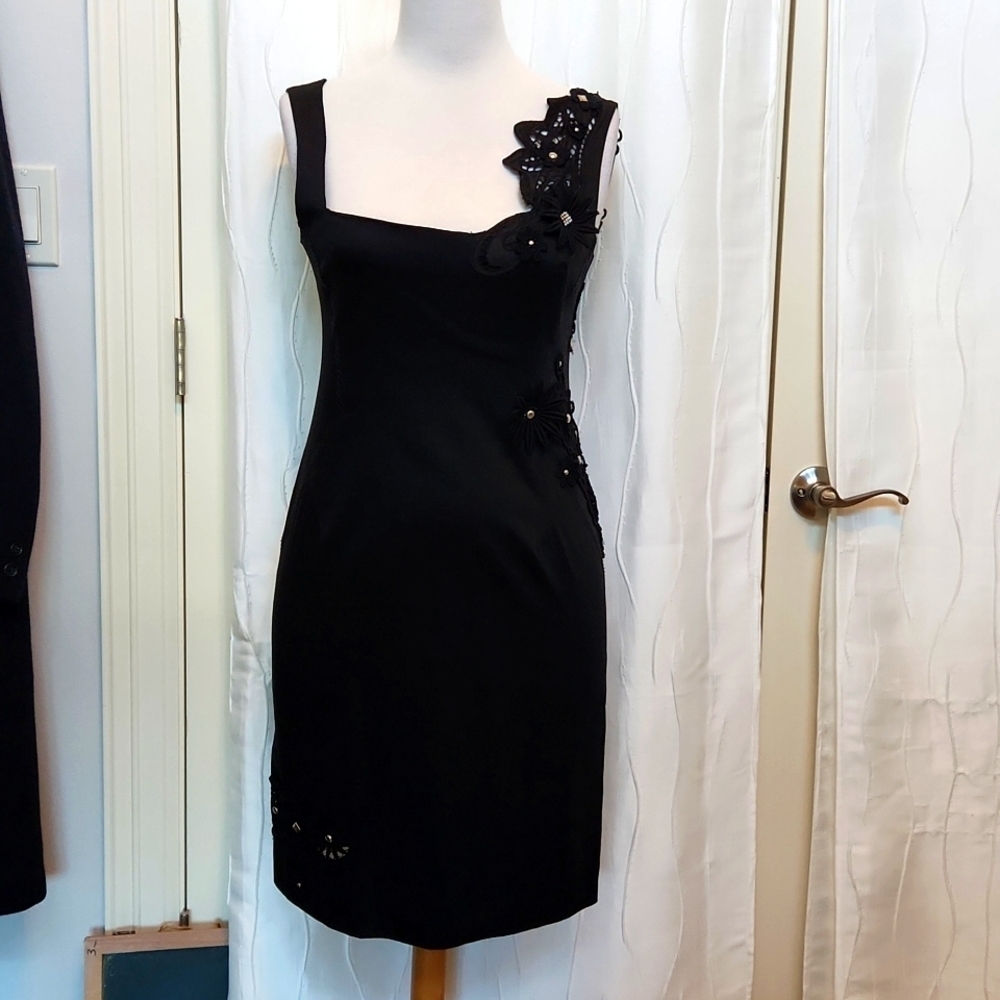 Monica Magni Black Embellished Cocktail Dress